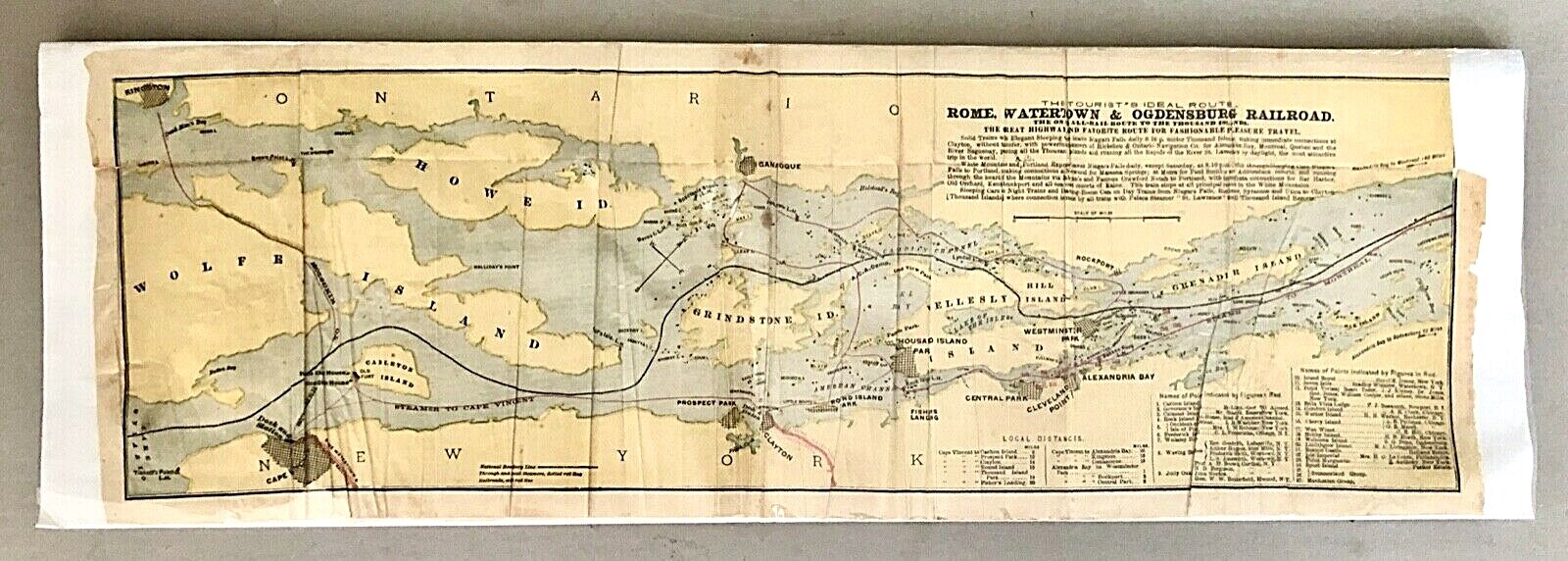 ANTIQUE RR MAP The Tourists Ideal Route – Rome, Watertown & Ogdensburg Railroad