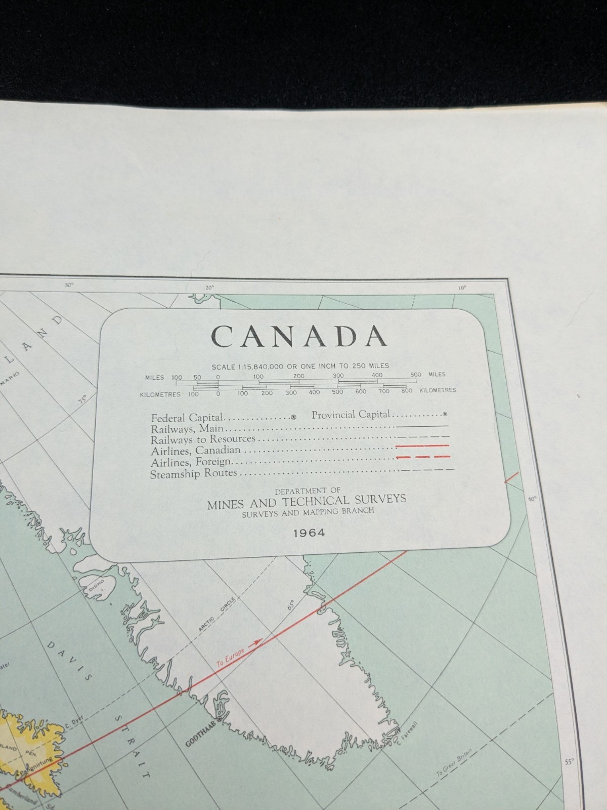 Vintage 1964 Canada Map Department of Mines and Technical Surveys 18″x15″