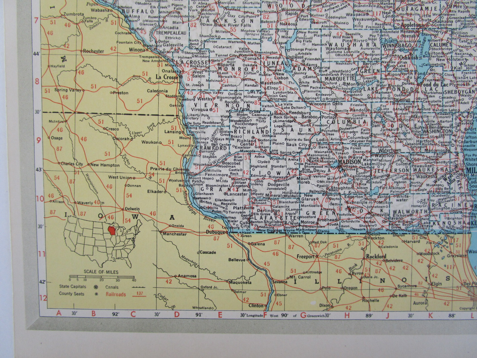 WI WY Vtg 1950 WISCONSIN RAILROAD Map LAONA & NORTHERN RR or WYOMING Map. CB&Q