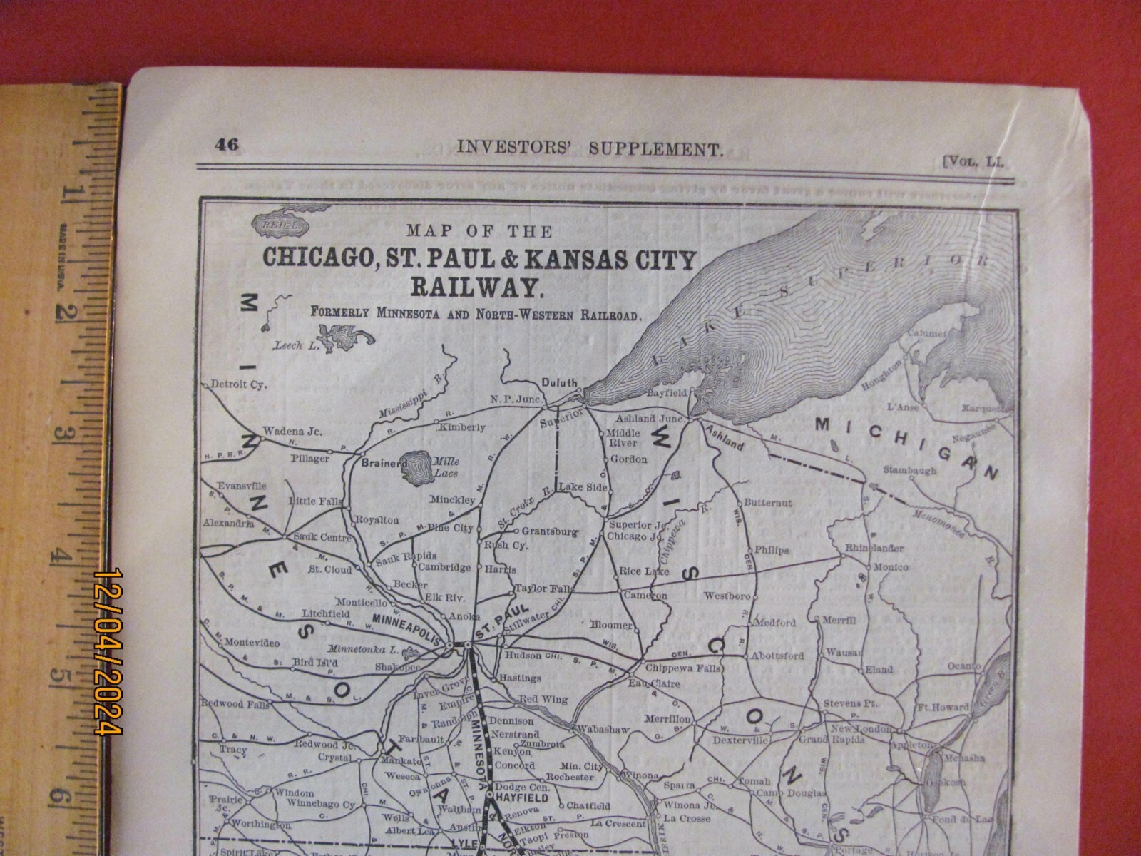 1890 CHICAGO ST PAUL & KANSAS CITY RAILROAD ORIGINAL SYSTEM ROUTE MAP in MN IA M