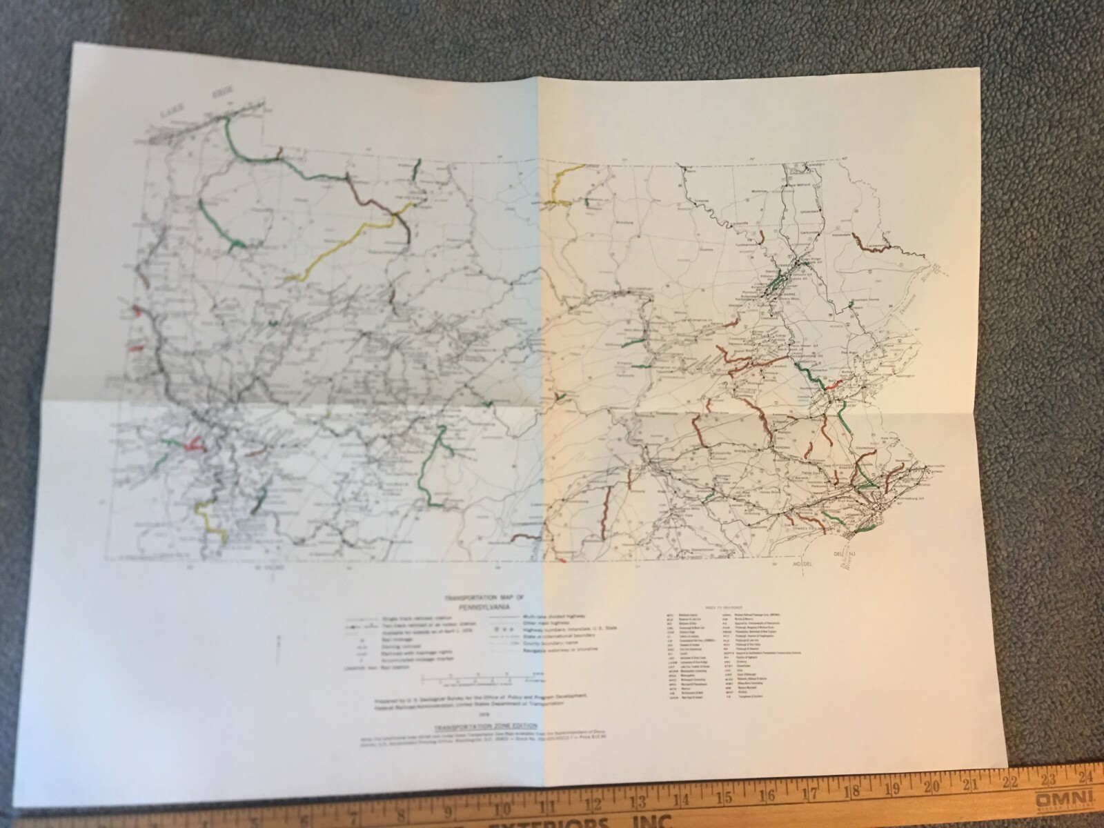 Vintage 1976 Pennsylvania Transportation Map●Fed’l Railroad Adminstrat’n●11″x17″