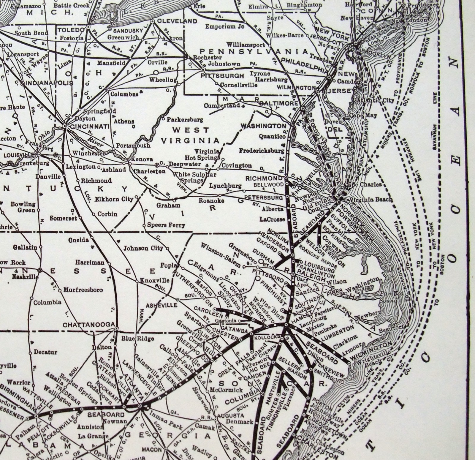 Seaboard Railway – Original 1941 System Map by Poole Bros. Railroad Vintage