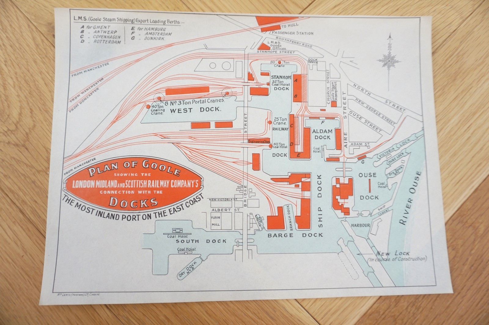 1932 Goole Docks LMS Port Railway Map