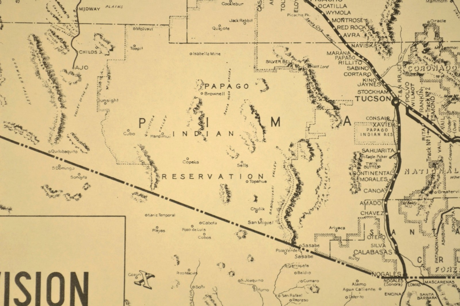 Southern Pacific Railroad Map Tucson Division Yuma Arizona Christmas Branch