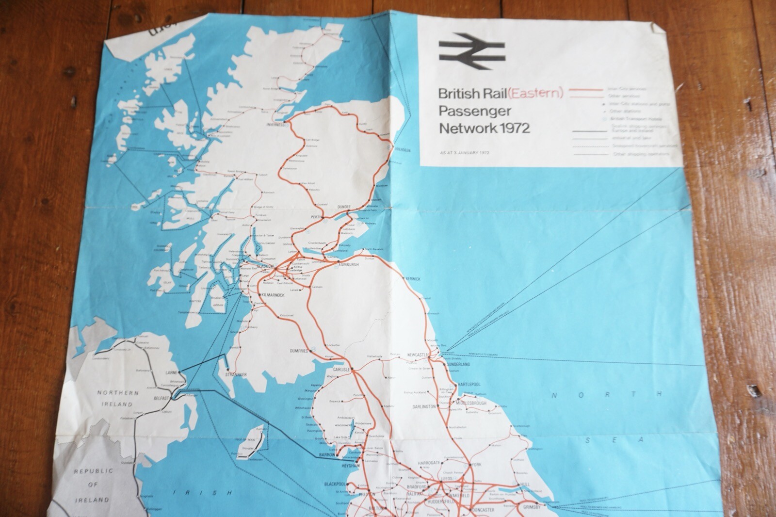 Jan 1972 British Rail Passenger Network Railway Map Eastern Region