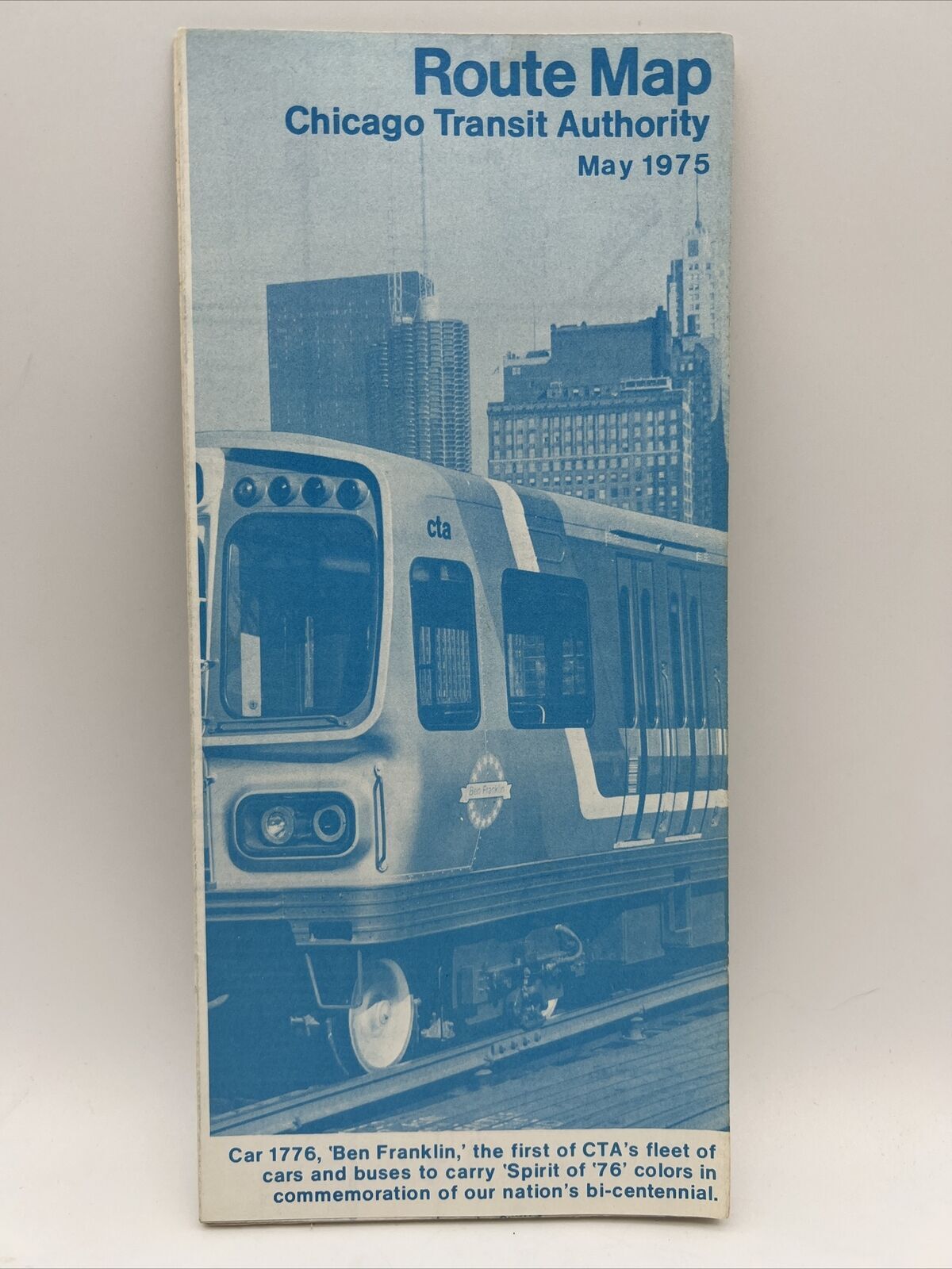 1975 MAY CHICAGO TRANSIT AUTHORITY CTA ROUTE MAP Train L Subway Bus SPIRIT OF 76