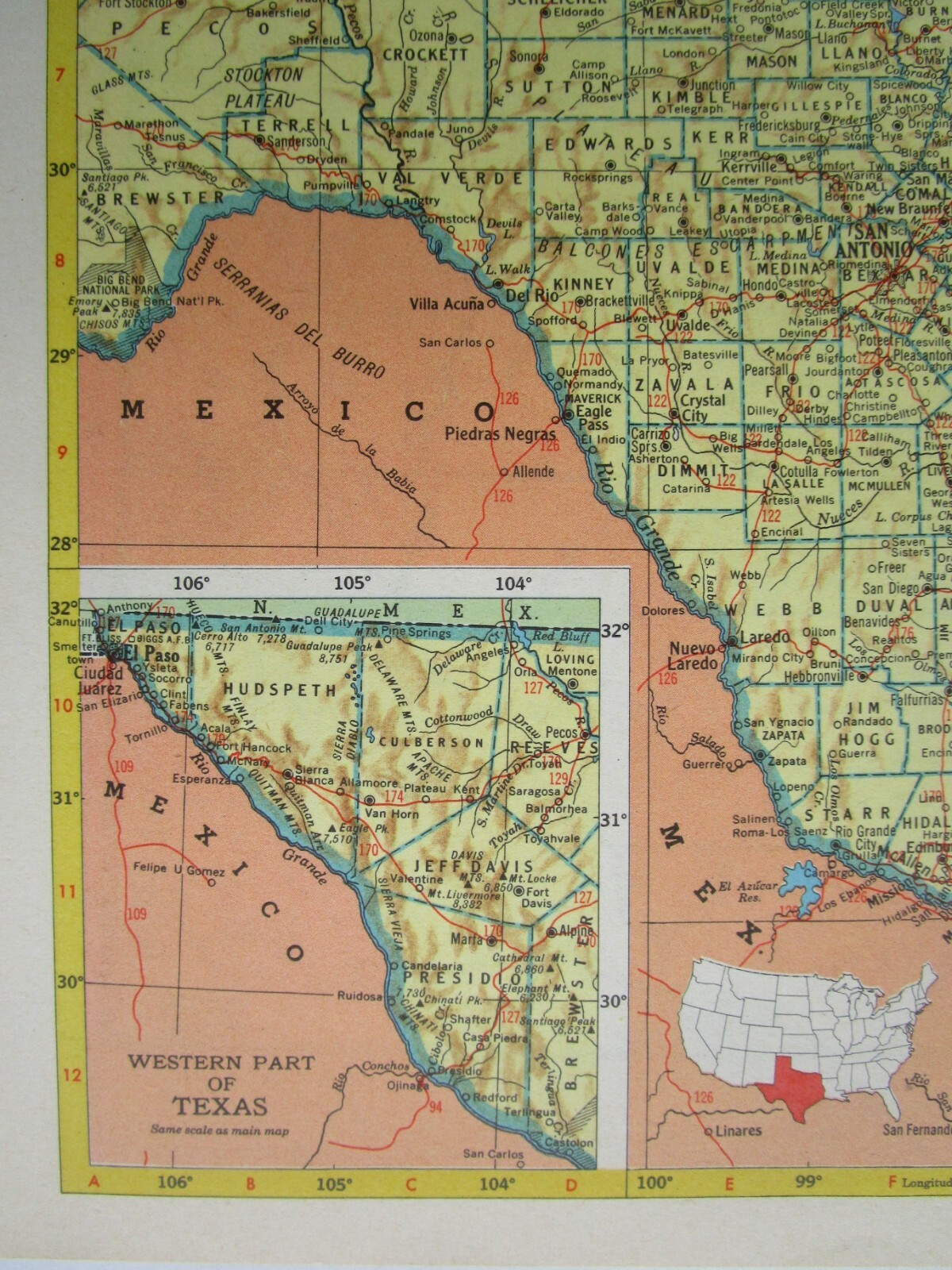 TX UT 1952 TEXAS RAILROAD MAP. ROCKDALE SANDOW & SOUTHERN RR or UTAH 1950s