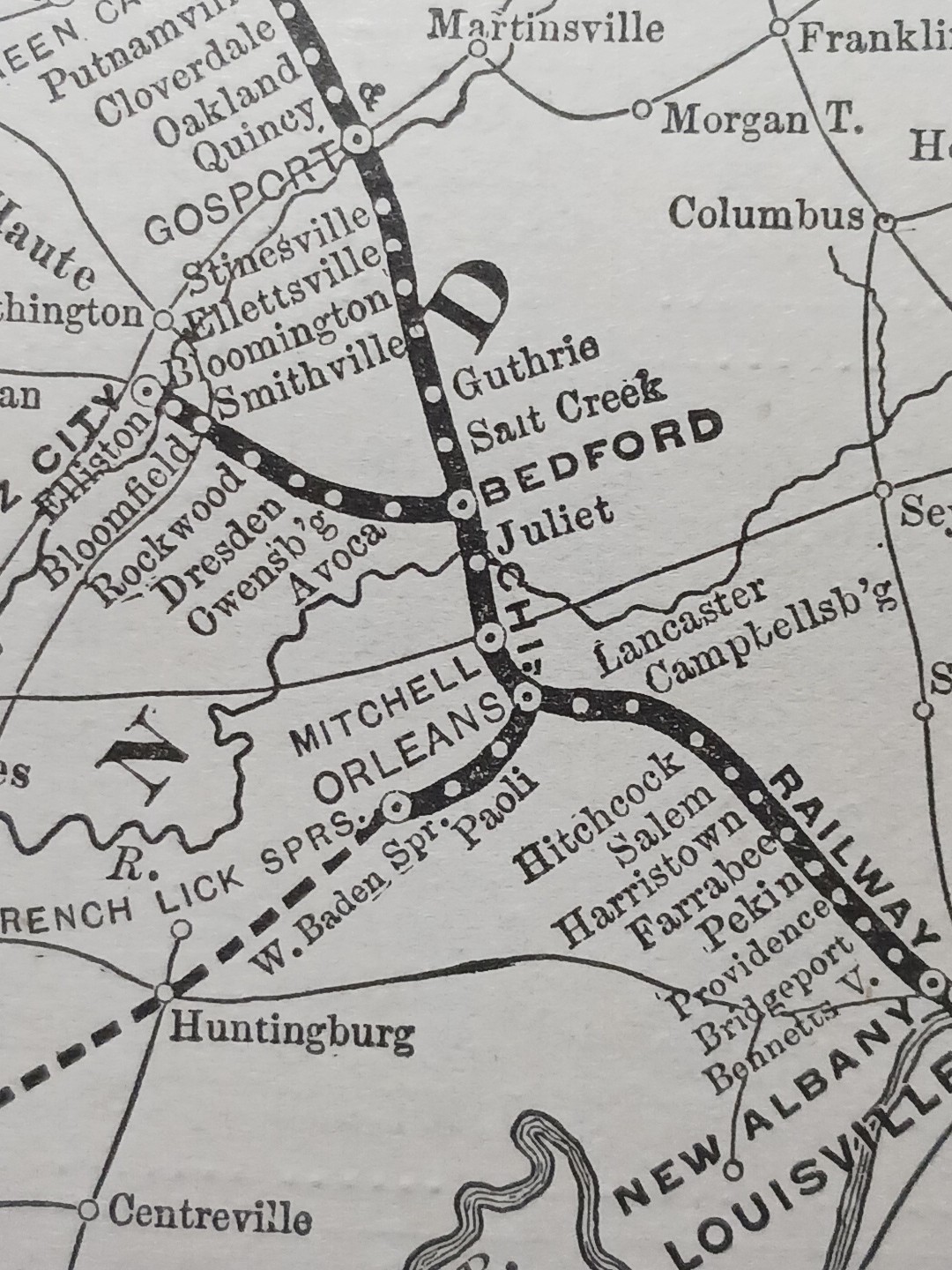 ~1896 Antique Train Route Map LOUISVILLE NEW ALBANY & CHICAGO RAILWAY Indiana RR