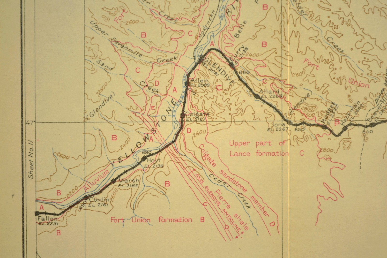 1915 Antique Northern Pacific Railroad Map Glendive Montana Beach North Dakota