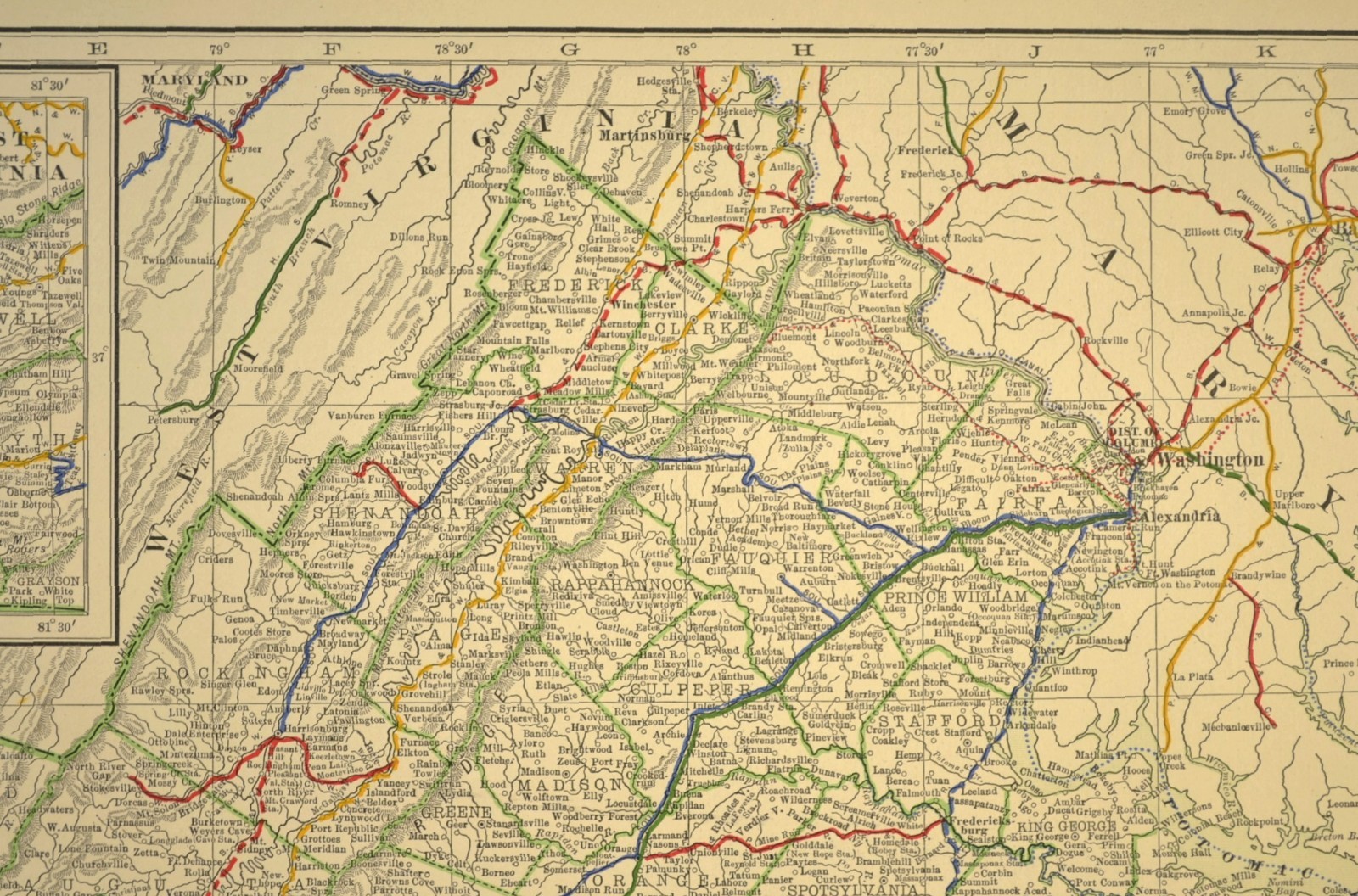1914 Antique Map of VIRGINIA Railroads Map ORIGINAL Atlas Map VGN Ry DATED