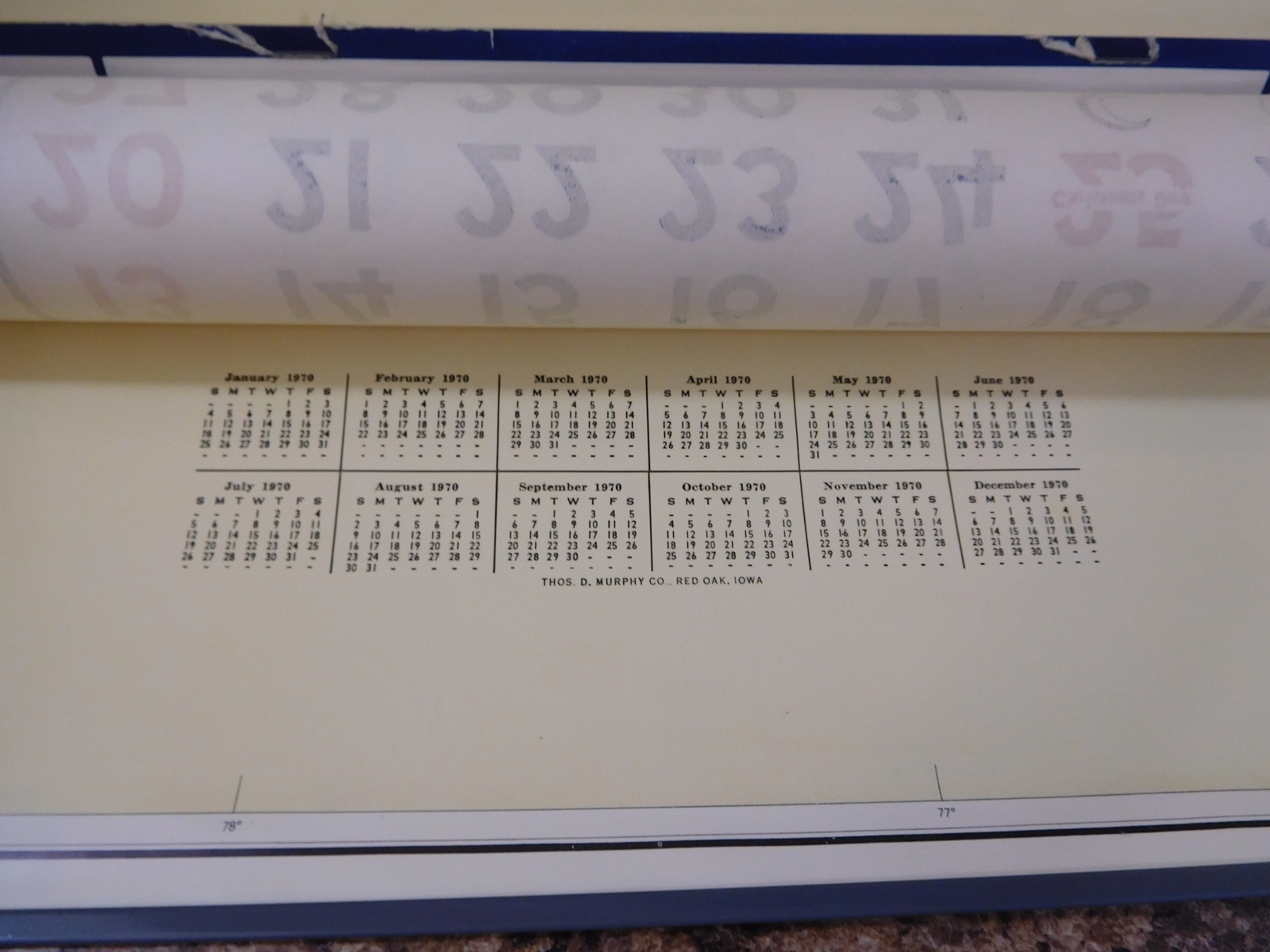Map New York State with calendar 1970 Thomas D. Murphy Co. 31 x 30
