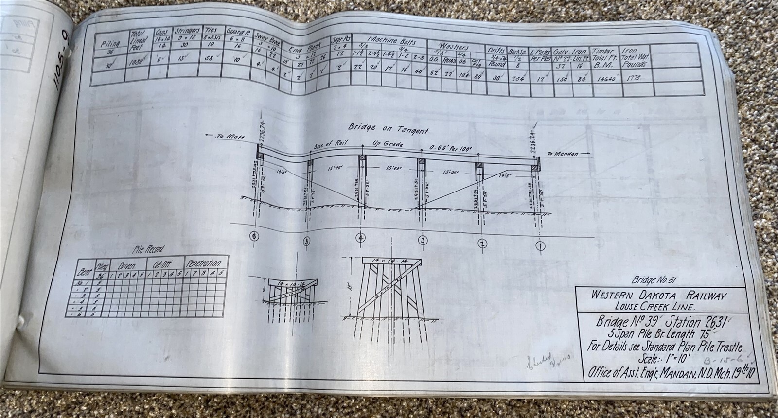 1910 Northern Pacific 48 Bridge spec sheets Western Dakota Ry Louse Creek Line