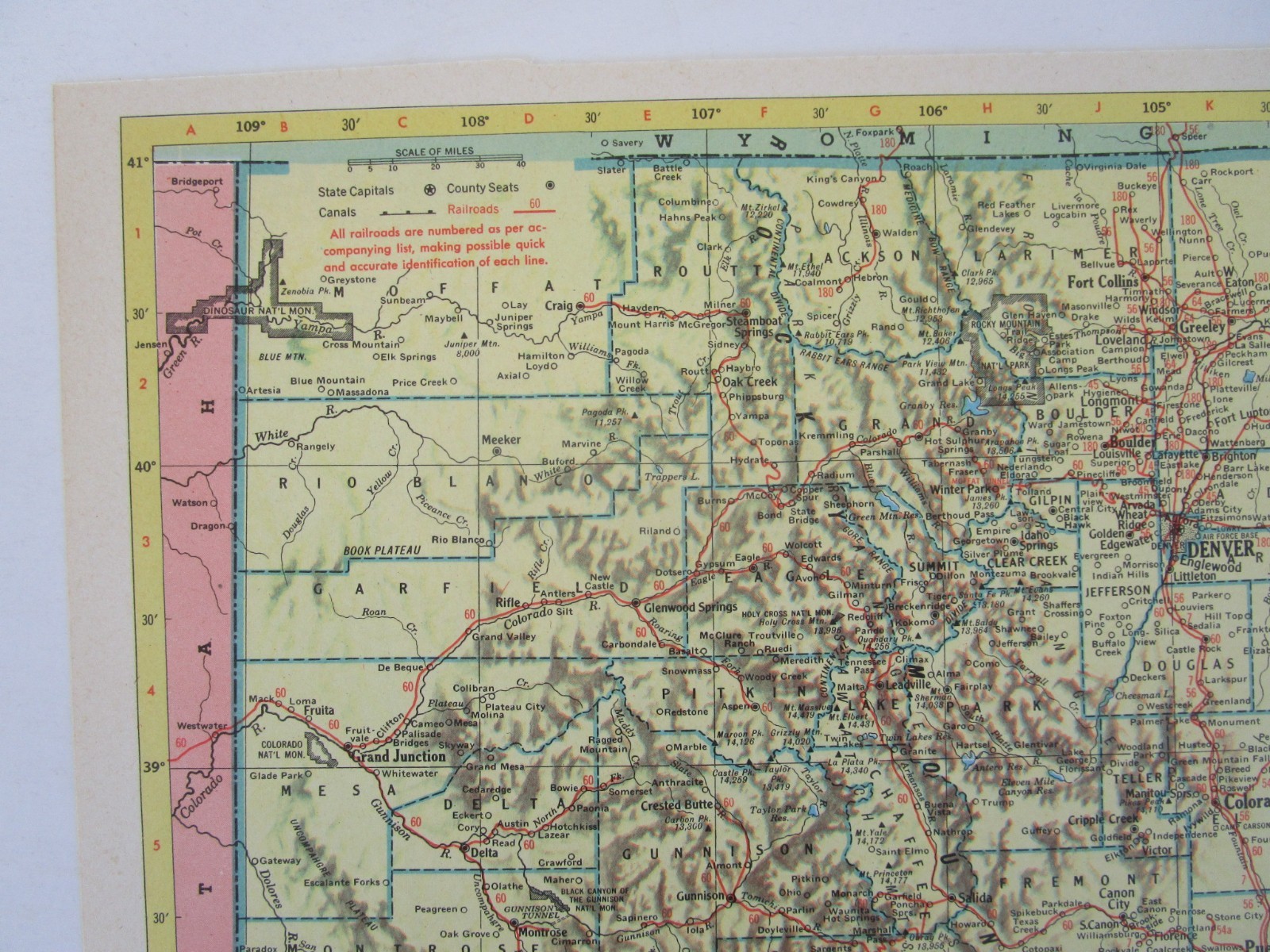 CO CT 1952 COLORADO TOPO RAILROAD Map SAN LUIS VALLEY CENTRAL RR or CONNECTICUT
