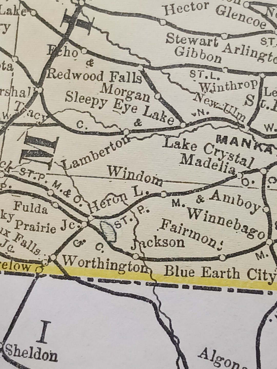 1897 Train Route Map Minnesota North South Dakota all Railroad Lines 9×11″ ND SD