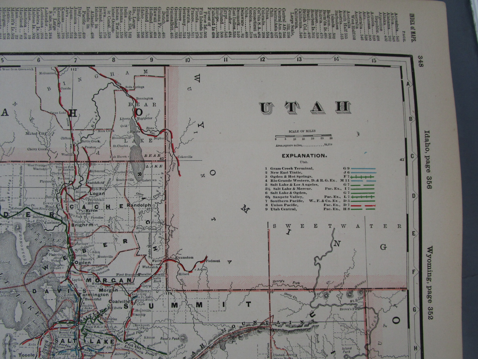 UT 1897 UTAH CRAM STEAM RAILROAD Map. Cram. OGDEN & HOT SPRINGS RR; SP; UP