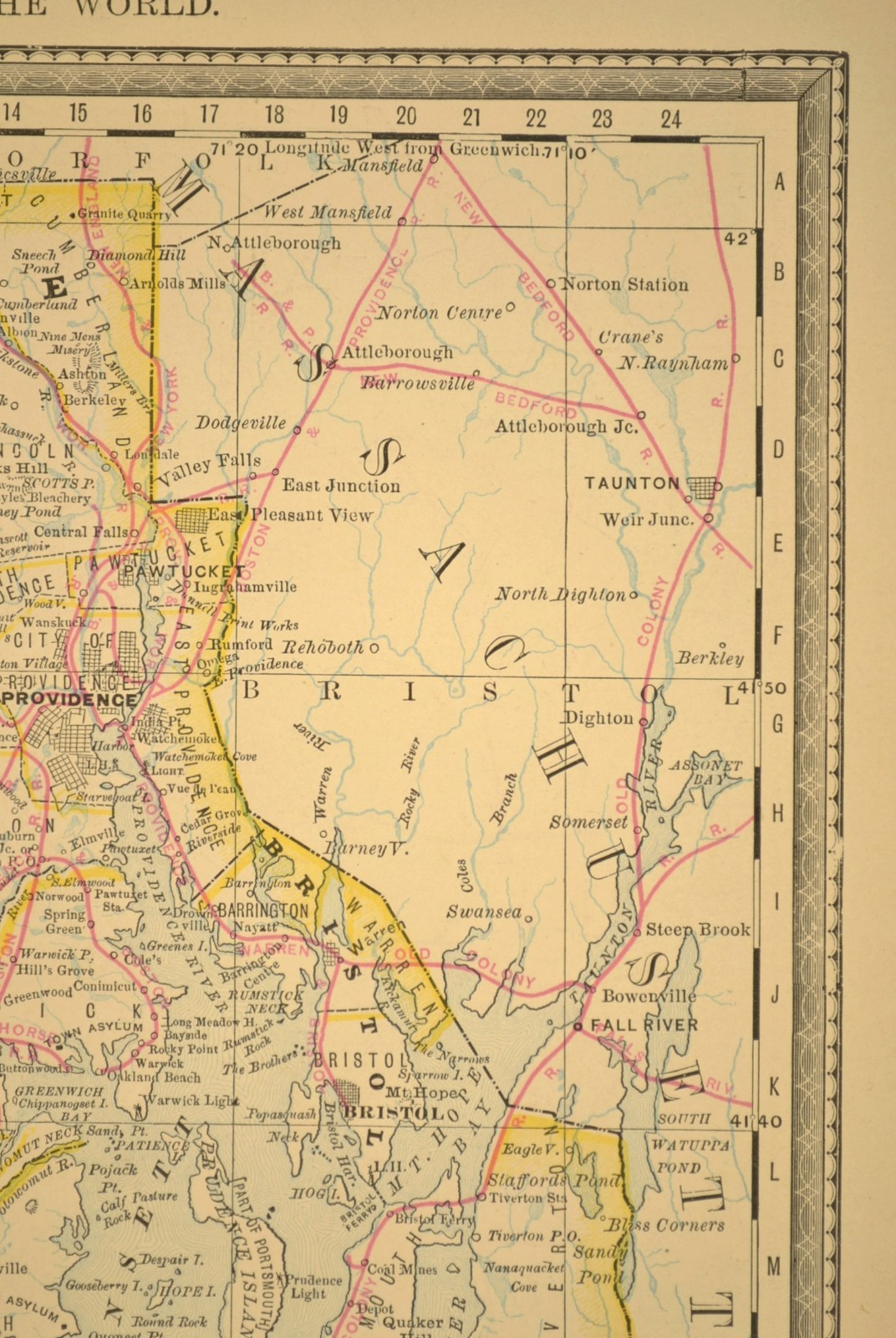 Antique RHODE ISLAND Railroad Map NYP&B RR Old Colony RR NY&NE Railroad