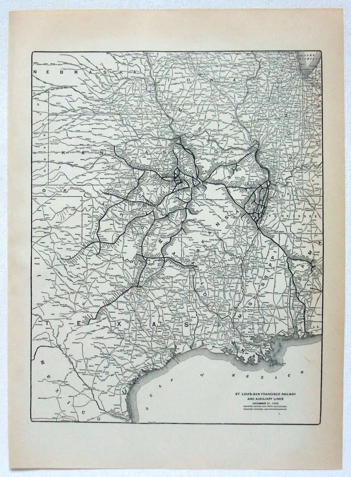 St Louis San Francisco Railway – Original 1929 Route Map. Vintage