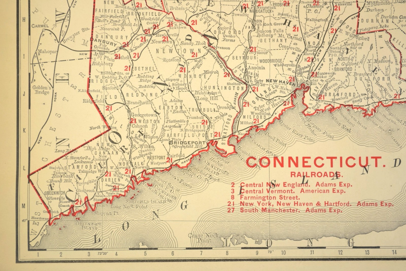 1901 Antique Connecticut Railroad Map of Rhode Island Large Atlas NH RR DATED
