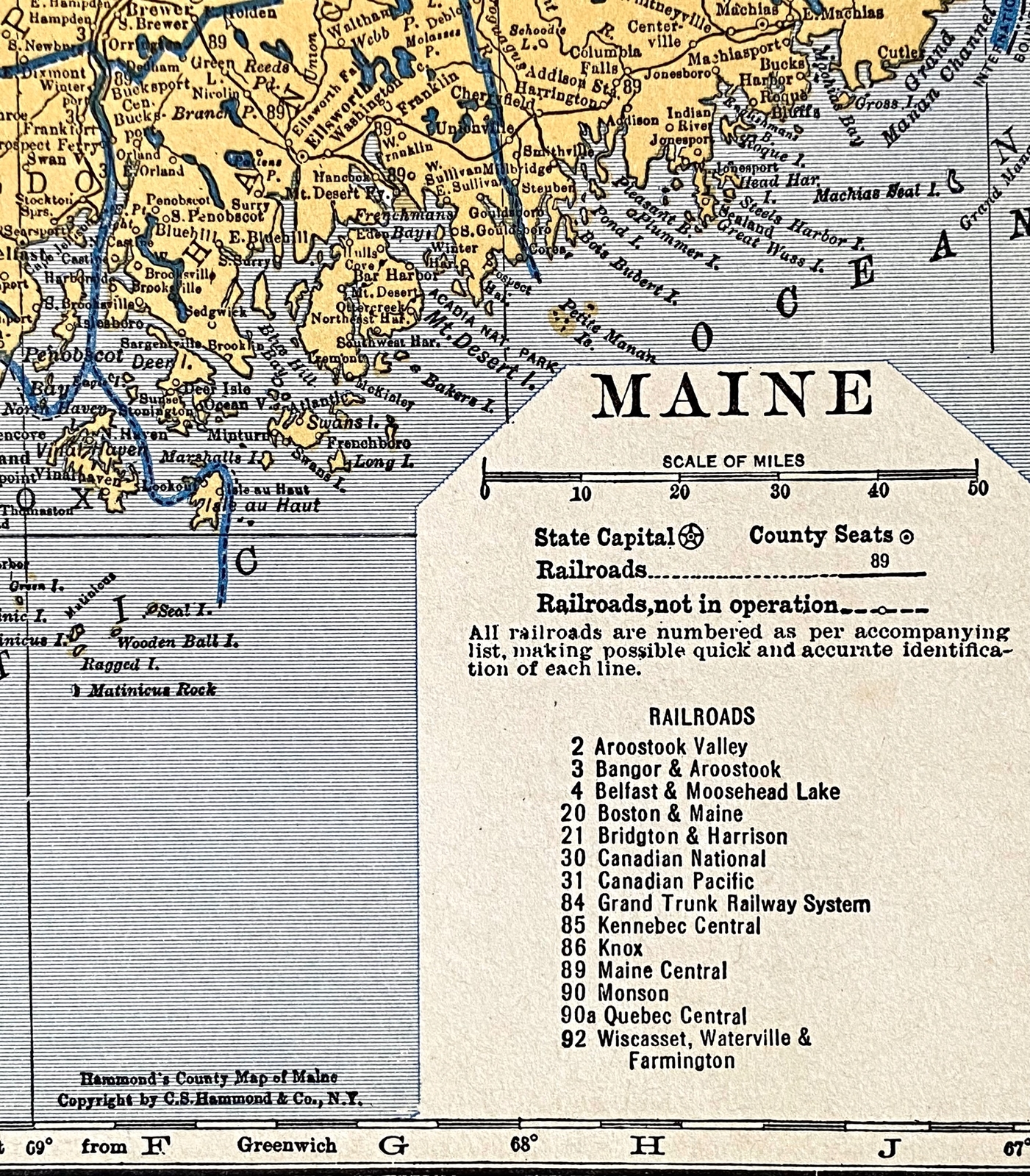 MAINE & LOUISIANA Original c 1935 County & Railroad Maps. Hammond & Co. 9×12″