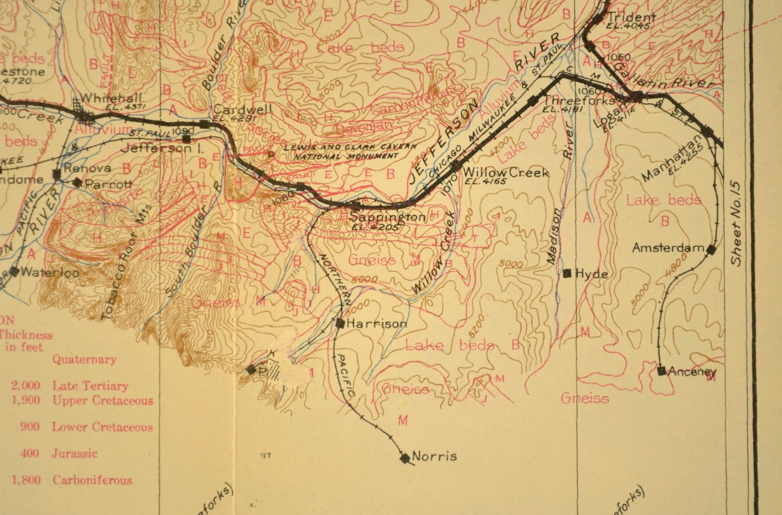 Antique Northern Pacific Railroad Map Butte Montana Welch CM&StP RR