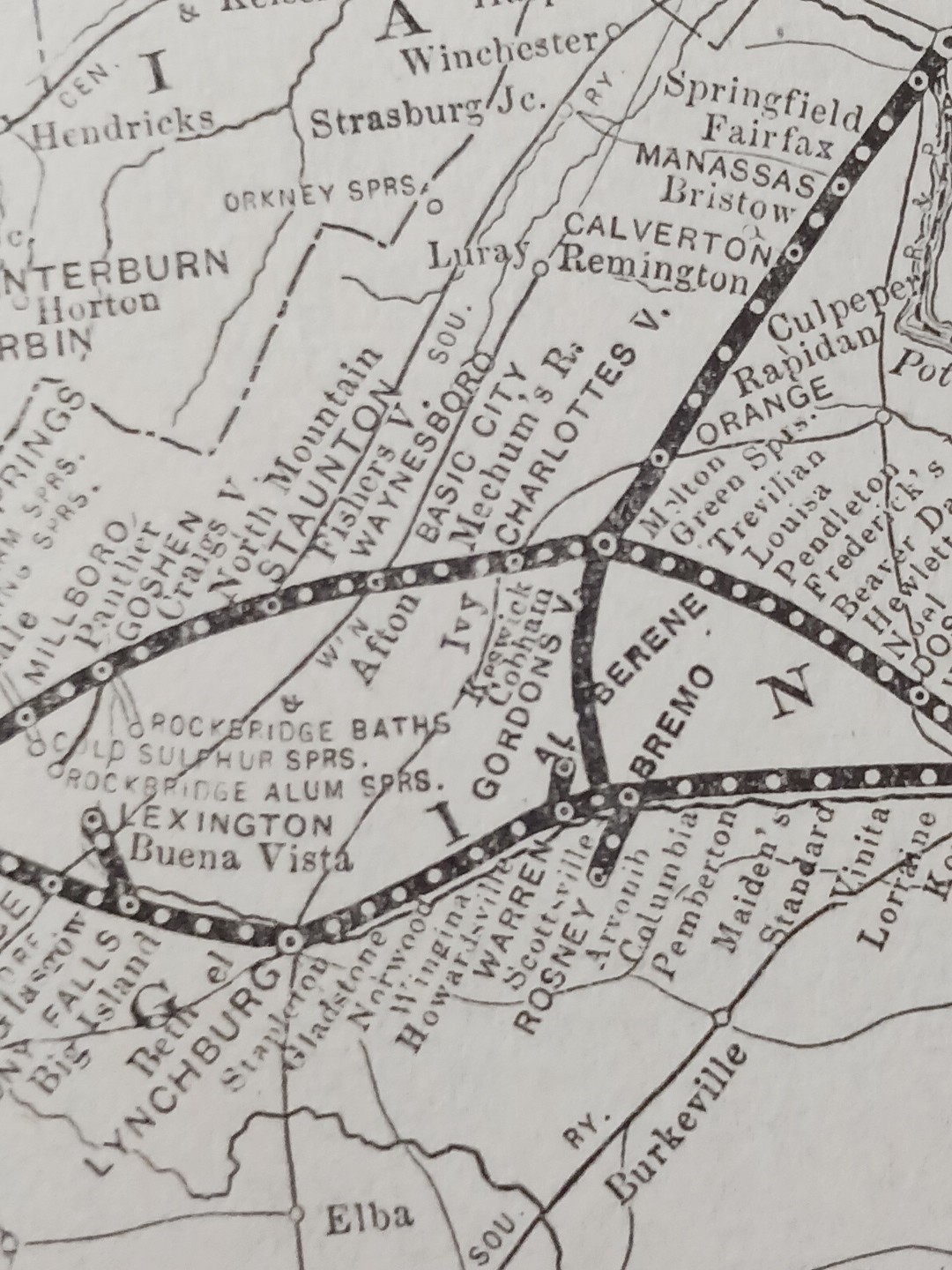 ~1910 Antique Railroad Map CHESAPEAKE & OHIO RAILWAY All Train Routes & Depots