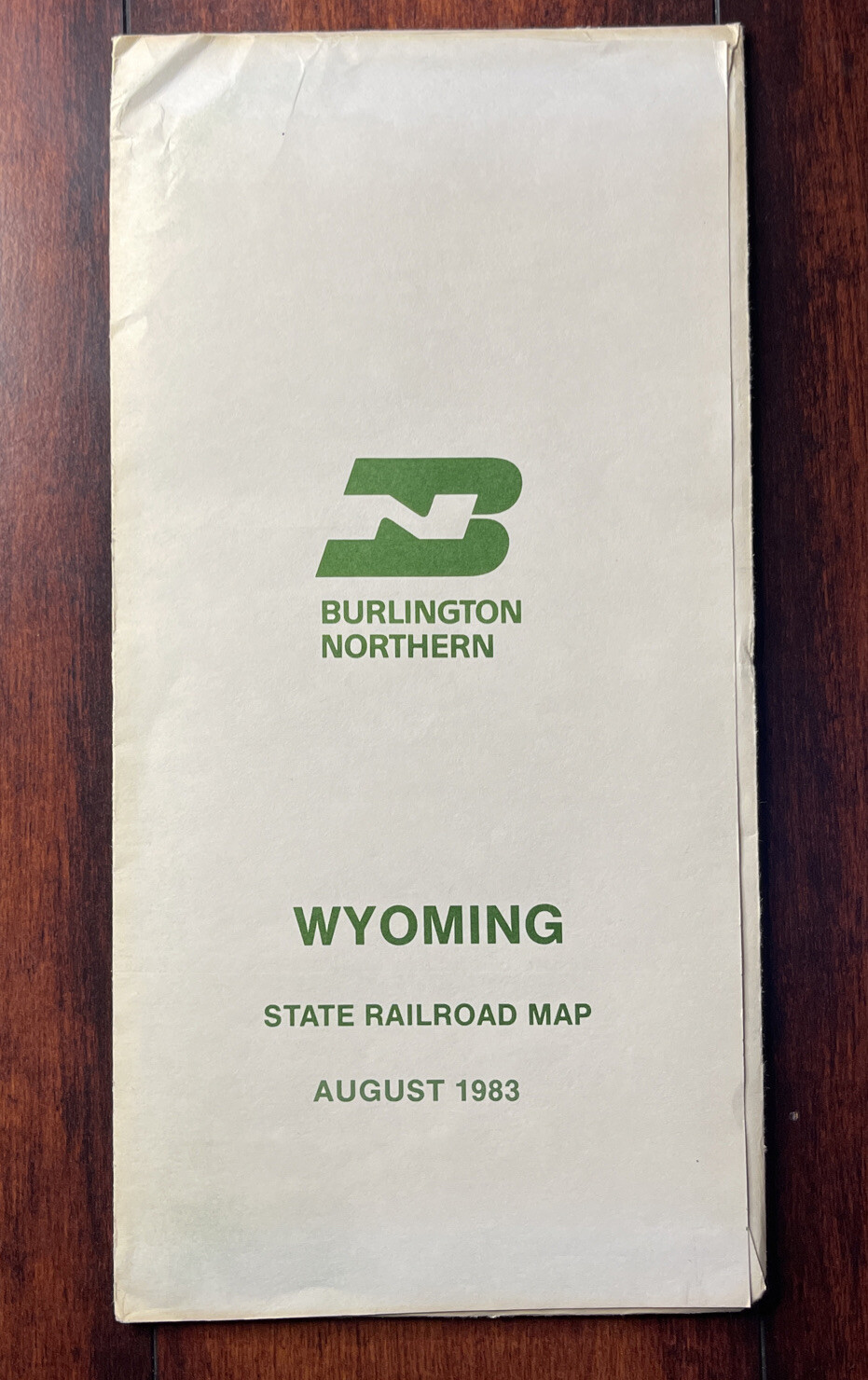 Burlington Northern Railroad 1983 Wyoming State Railroad Map in sleeve PR1