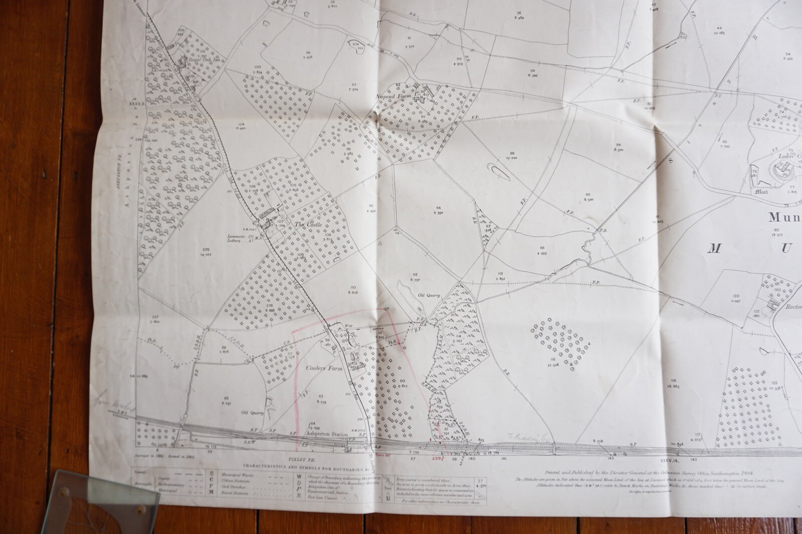 1904 Munsley Herefordshire GWR Great Western OS Railway Map