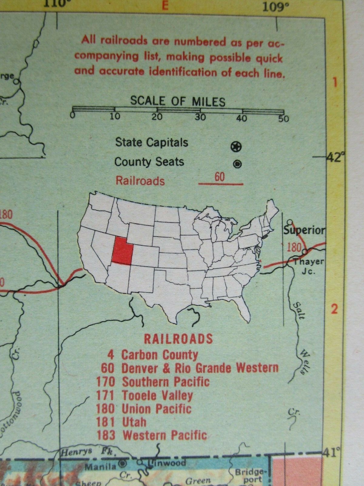 TX UT 1952 TEXAS RAILROAD MAP. ROCKDALE SANDOW & SOUTHERN RR or UTAH 1950s