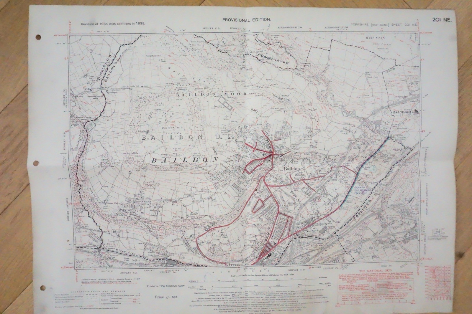 1938 Baildon Bradford Yorkshire LMS Railway OS Linen Map Ref 37 *
