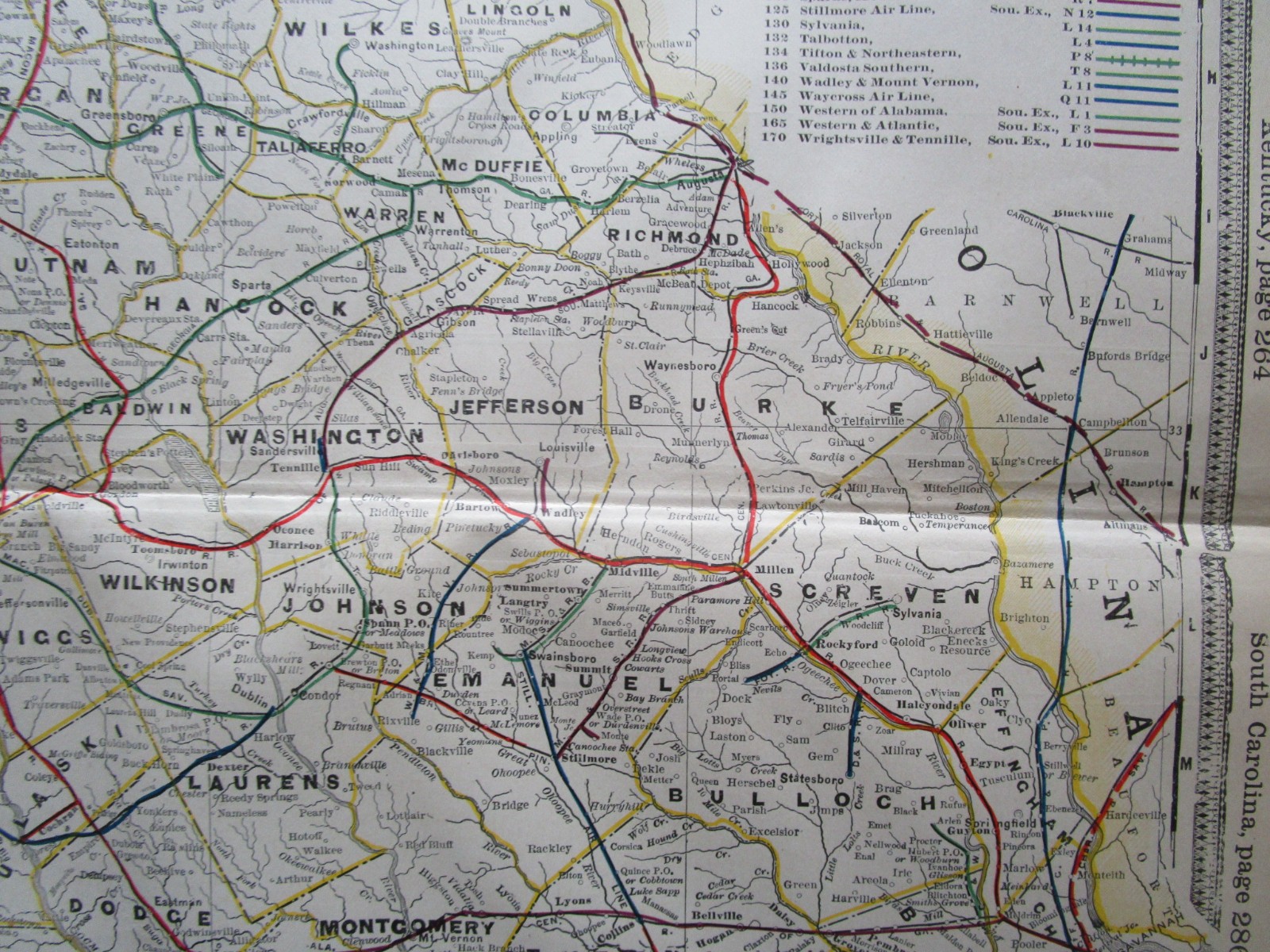 GA 1898 GEORGIA STEAM RAILROADs Map. SMITHONIA & DUNLOP RR, CUYLER & WOODBURN RR
