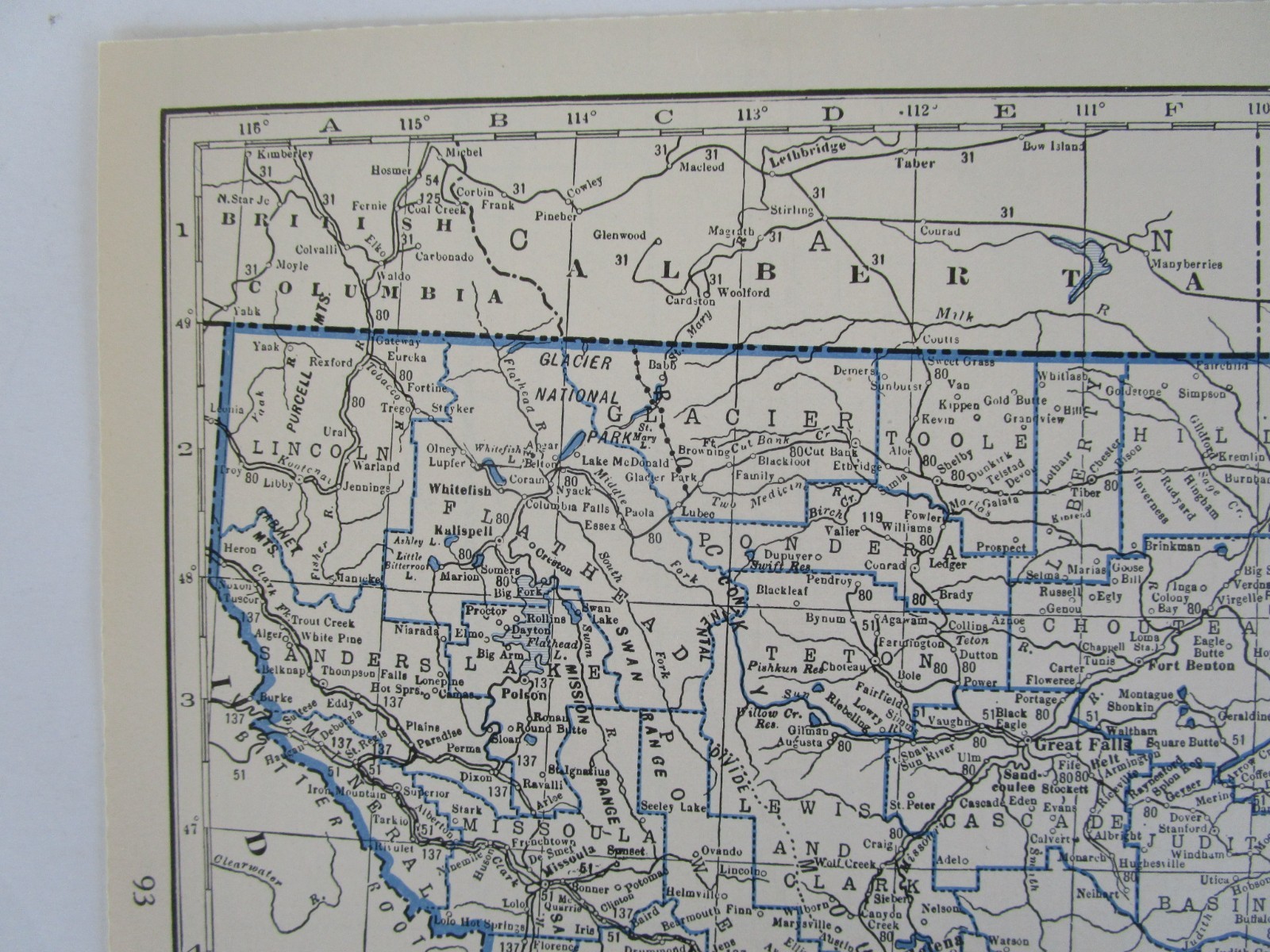 MT Great Depression era 1931 MONTANA RAILROAD Map. MORRISSEY FERNIE & MICHEL RR