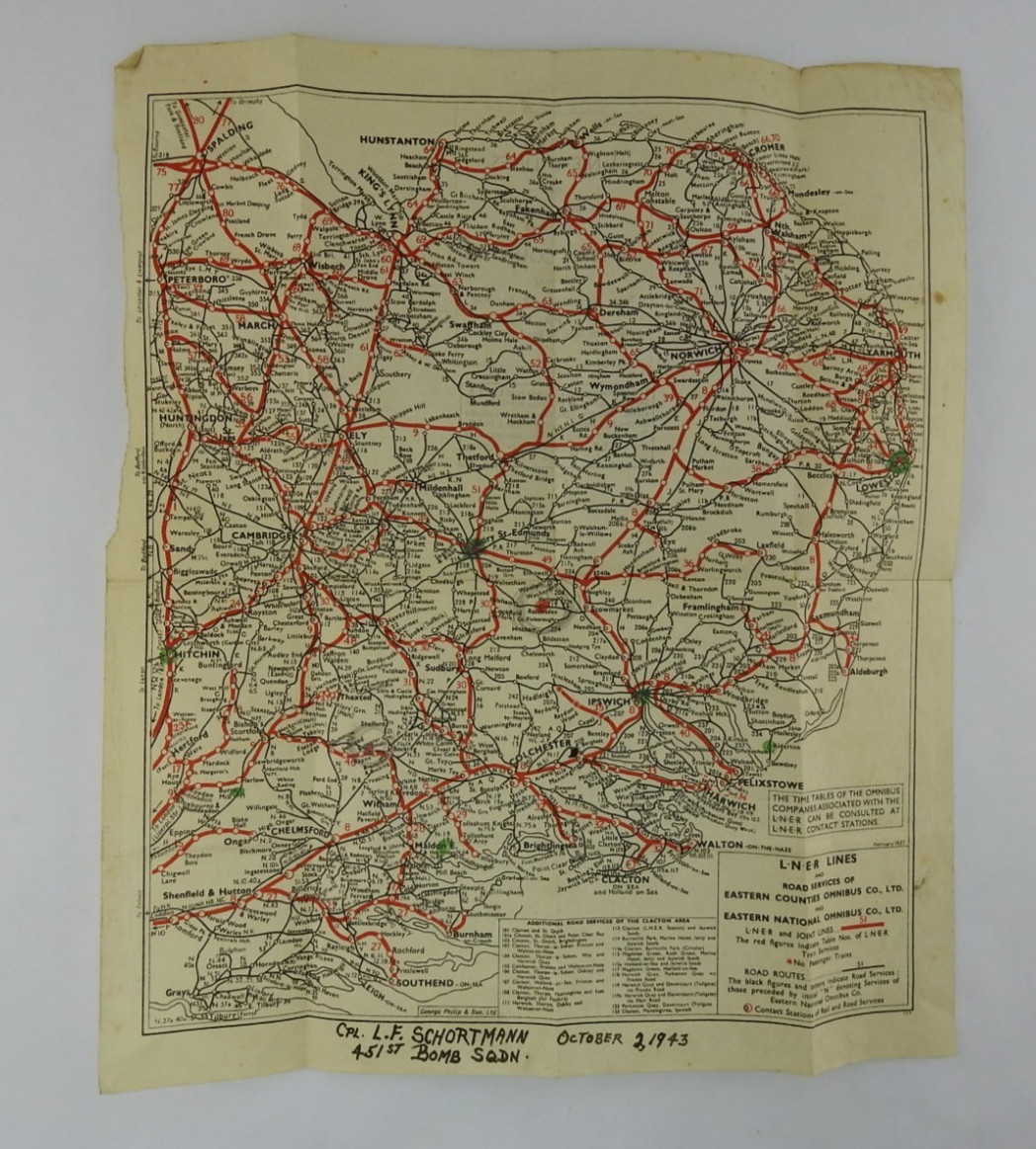 Vintage 1943 LNER Lines Map Military England WWII Named Soldier Railway Bus