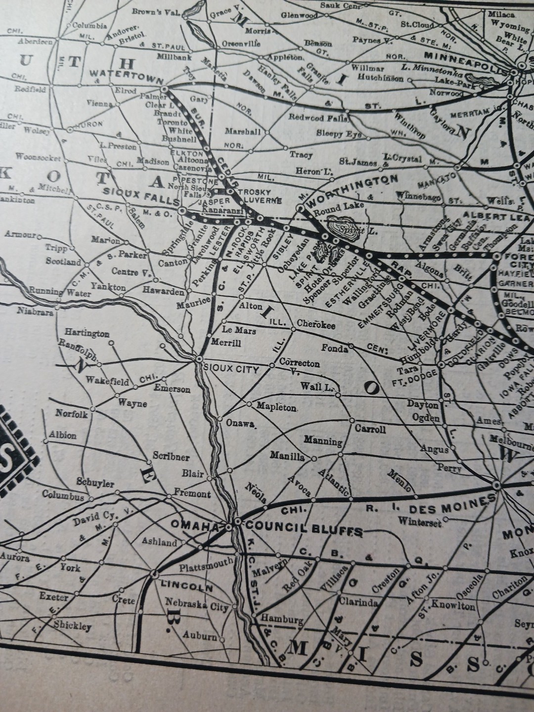 ~1898 Train Route Map + Railroad Report BURLINGTON CEDAR RAPIDS & NORTHERN Railw