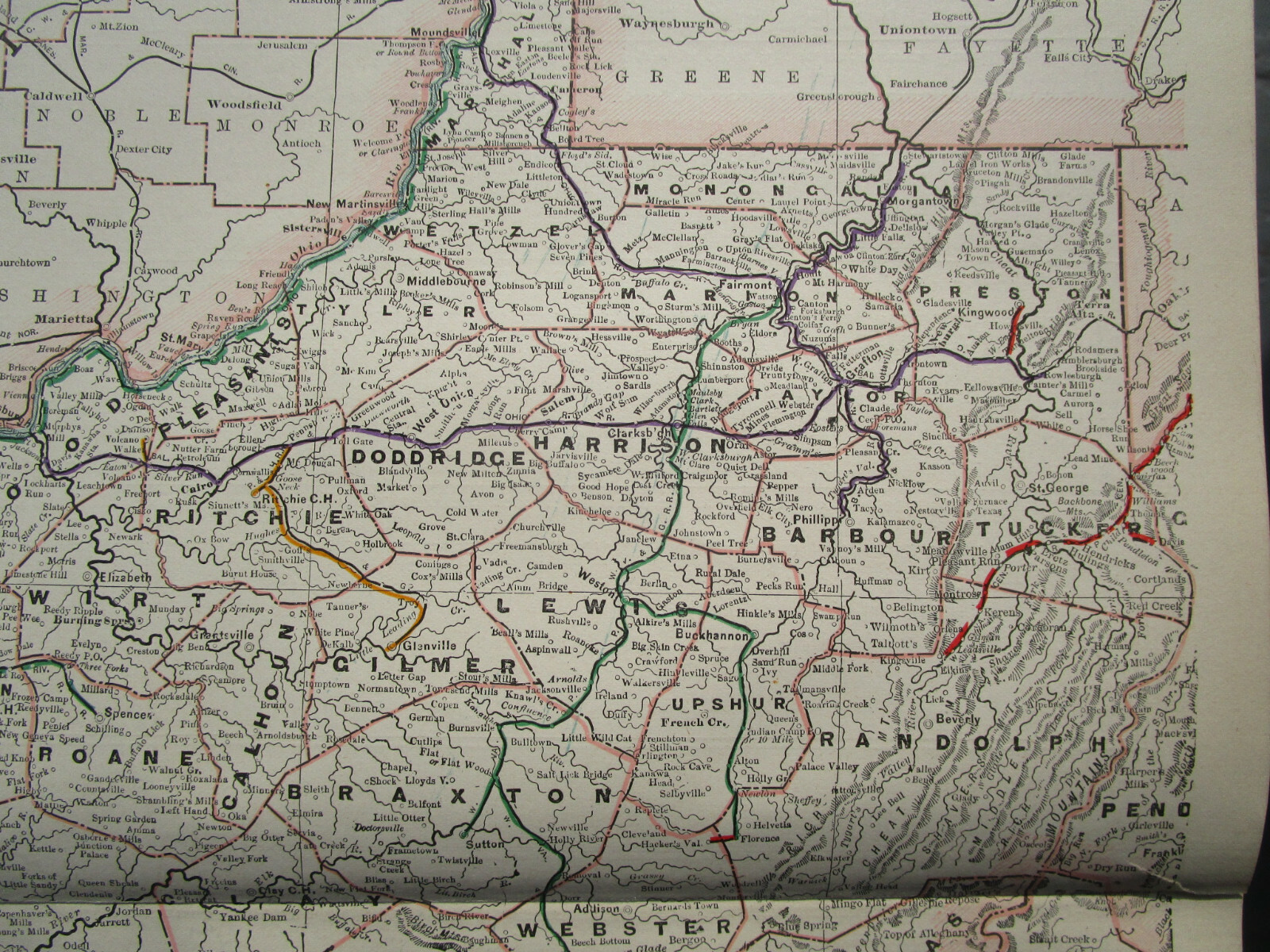 VA WV 1892 WESTERN VIRGINIA & W WEST VIRGINIA Cram RAILROAD Map. KANAWHA RR
