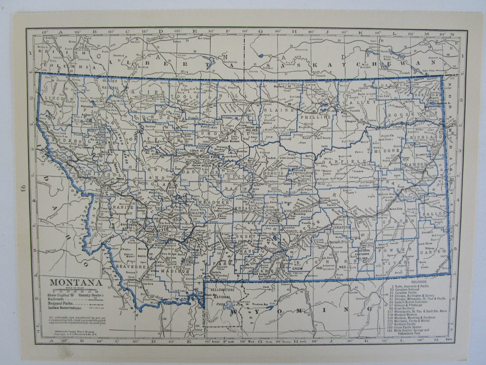 MT Great Depression era 1931 MONTANA RAILROAD Map. MORRISSEY FERNIE & MICHEL RR