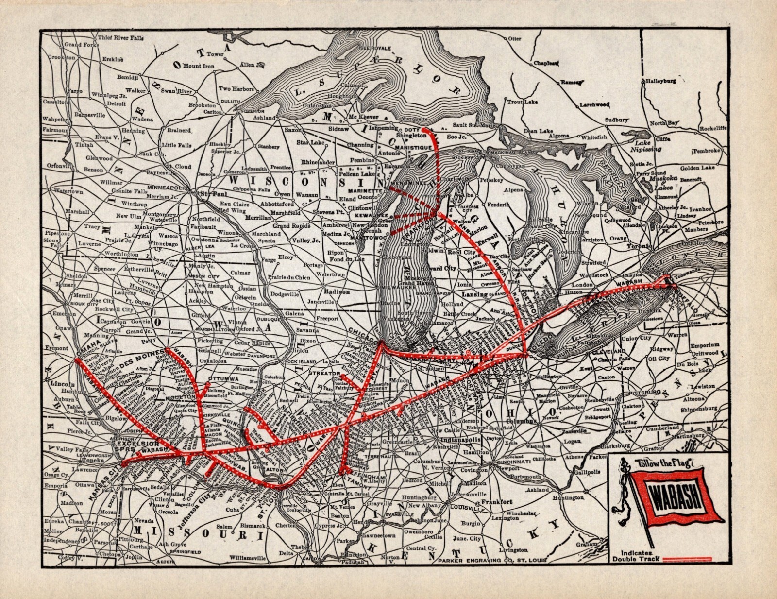 1931 Antique Wabash Railroad Map Vintage Wabash Railway Map #1950