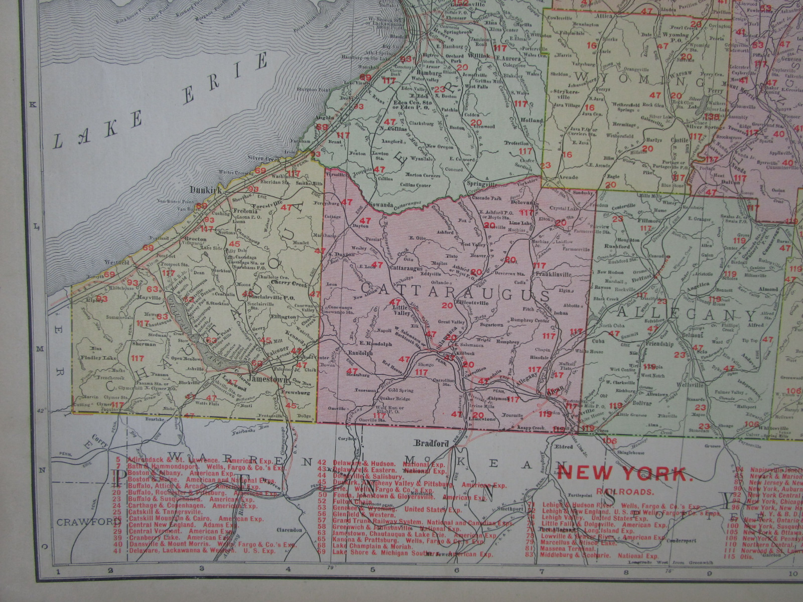 NY 1910 WESTERN NEW YORK RAILROAD Map KANONA & PRATTSBURG RR; NAPIERVILLE JCT RR