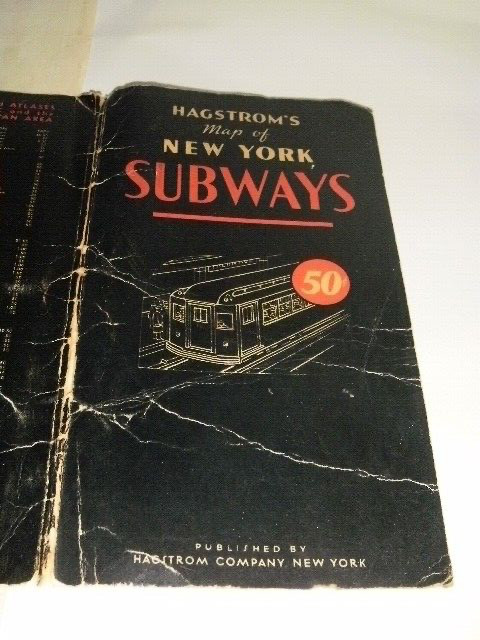 HAGSTROM’S MAP OF NEW YORK SUBWAYS ELEVATED LINES 1958 SOFT COVER FOLDED $.50