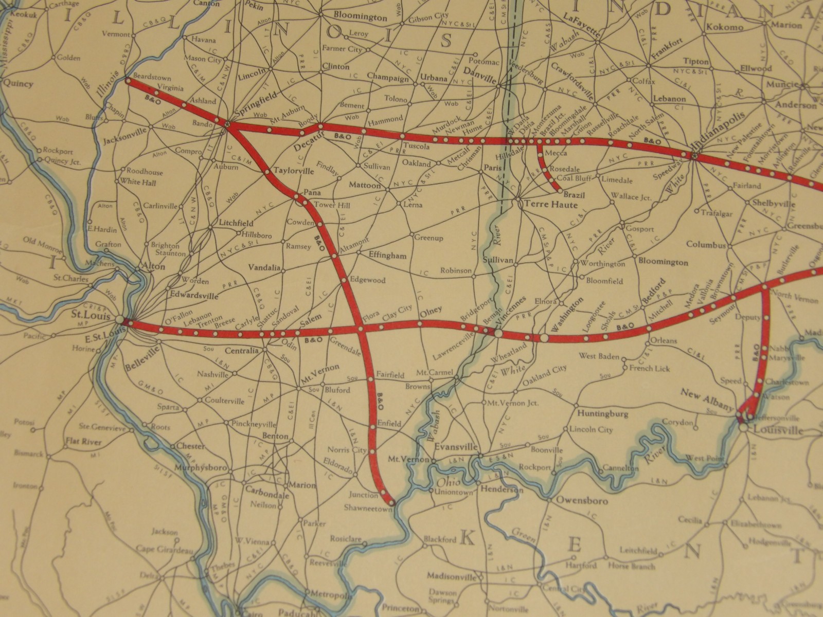 1950s B&O/BALTIMORE & OHIO RR GEOGRAPHICALLY CORRECT MAP/POSTER NORTHEASTERN USA