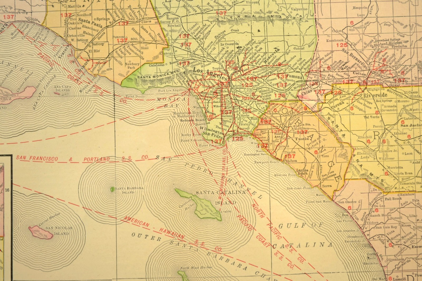 1911 Antique Southern California Railroad Map ORIGINAL Atlas Map SP RR DATED