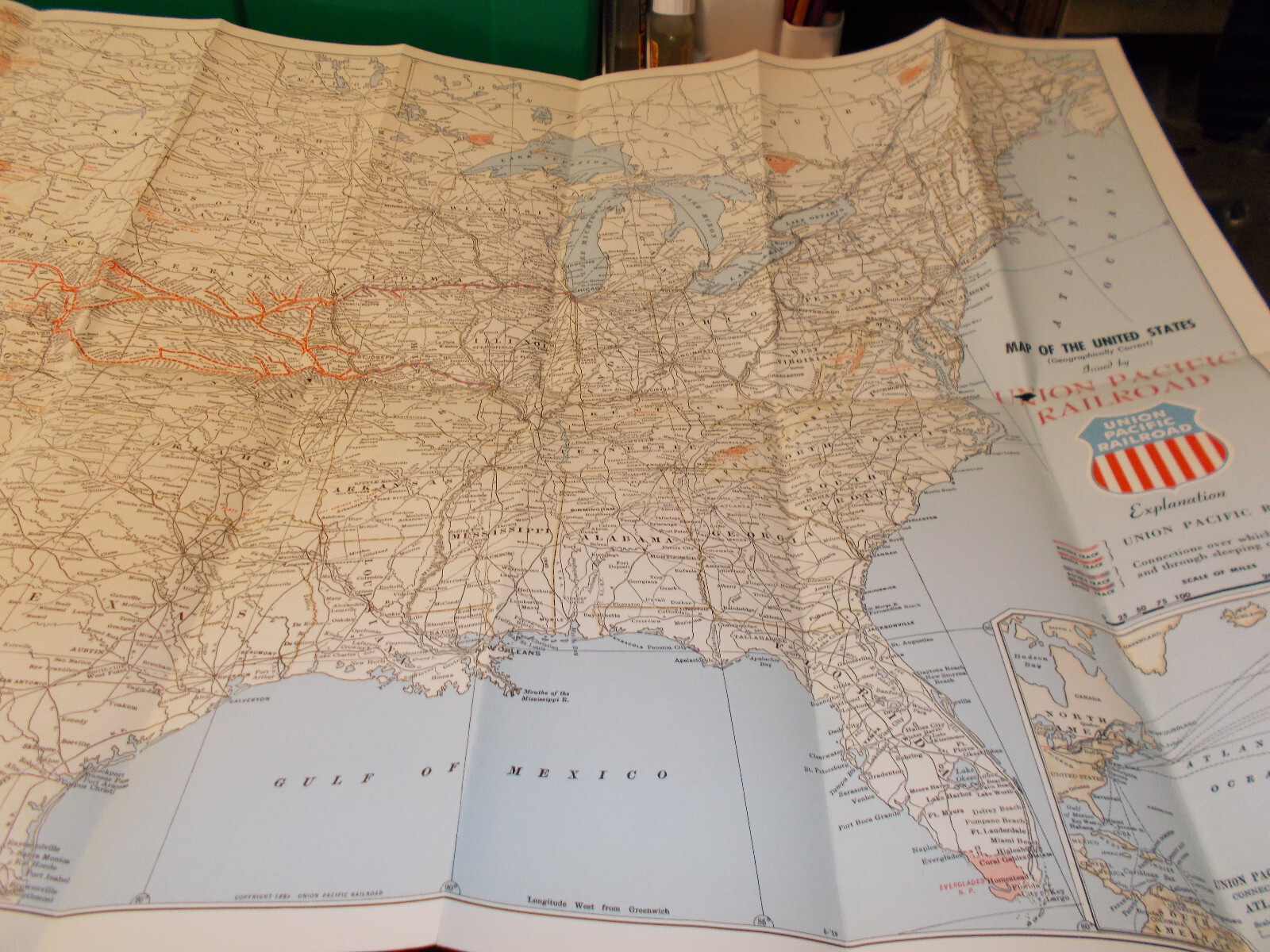 1959 Union Pacific Railroad Vintage United States Map