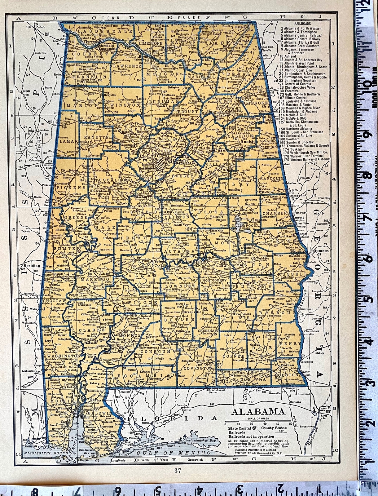 ALABAMA, ARIZONA Original c 1935 County & Railroad Maps. Hammond & Co. 9×12″