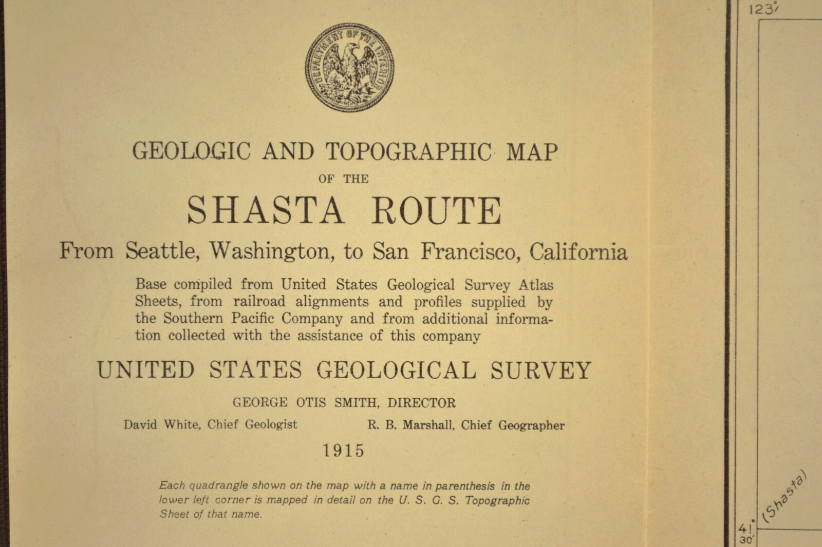 1915 Southern Pacific Railroad Map Mt Shasta Route Weed California Geological