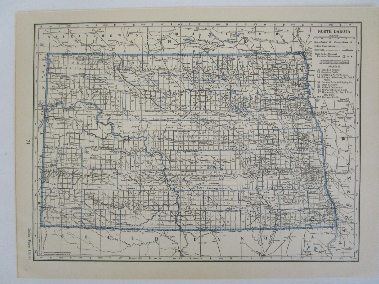 ND OH GREAT DEPRESSION ERA 1931 NORTH DAKOTA RAILROAD Map. C&NW SOO NP ~or~ OHIO