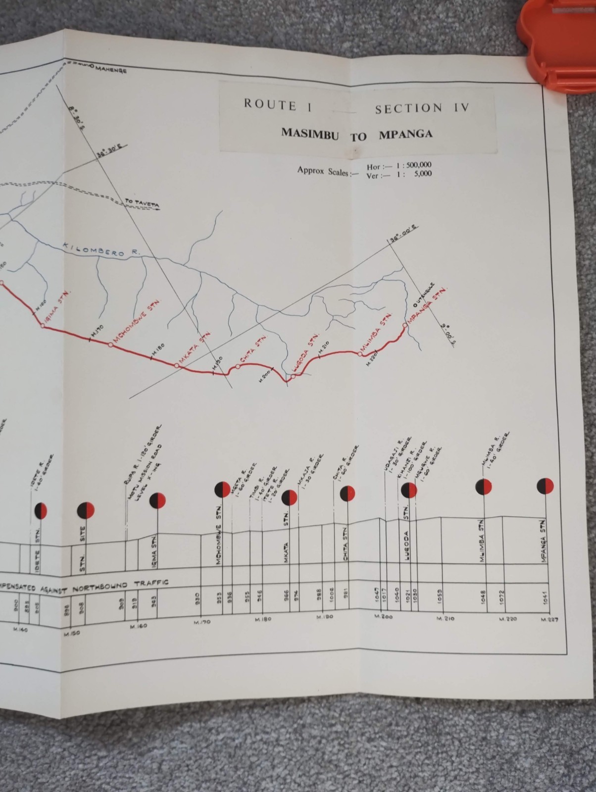 1952 Original East African Railways Map of Route: Masimbu to Mpanga (Tanzania)