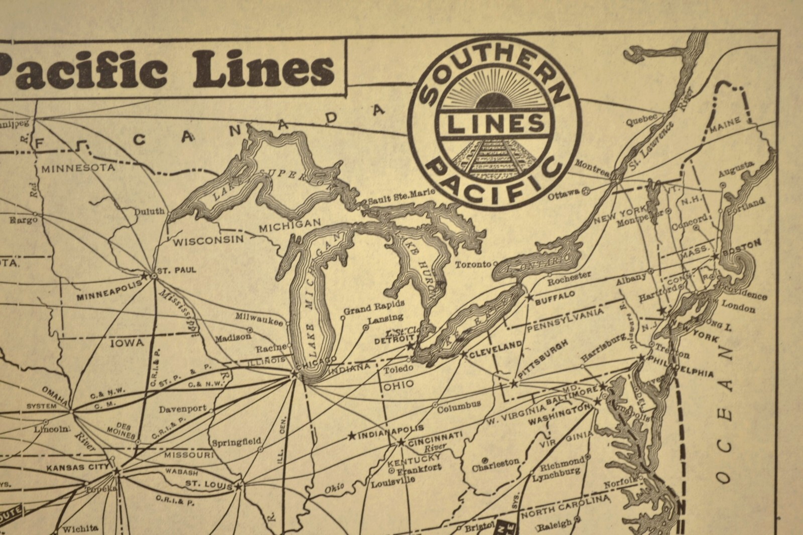 1930 Vintage SOUTHERN PACIFIC Railroad Map Original Railway Map Antique