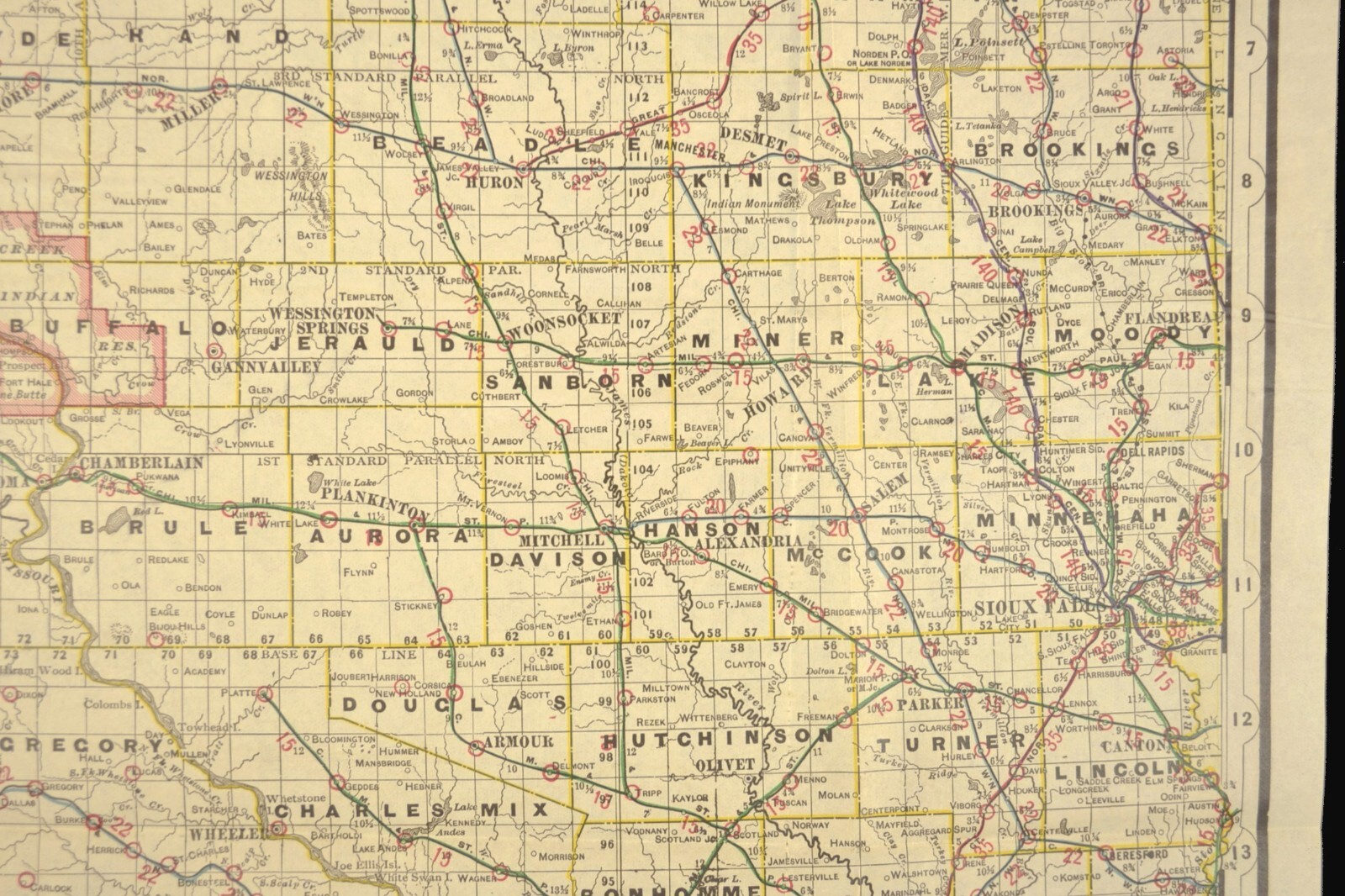 ca 1905 South Dakota Railroad Map Yankton & Western RR Wyoming & Missouri River
