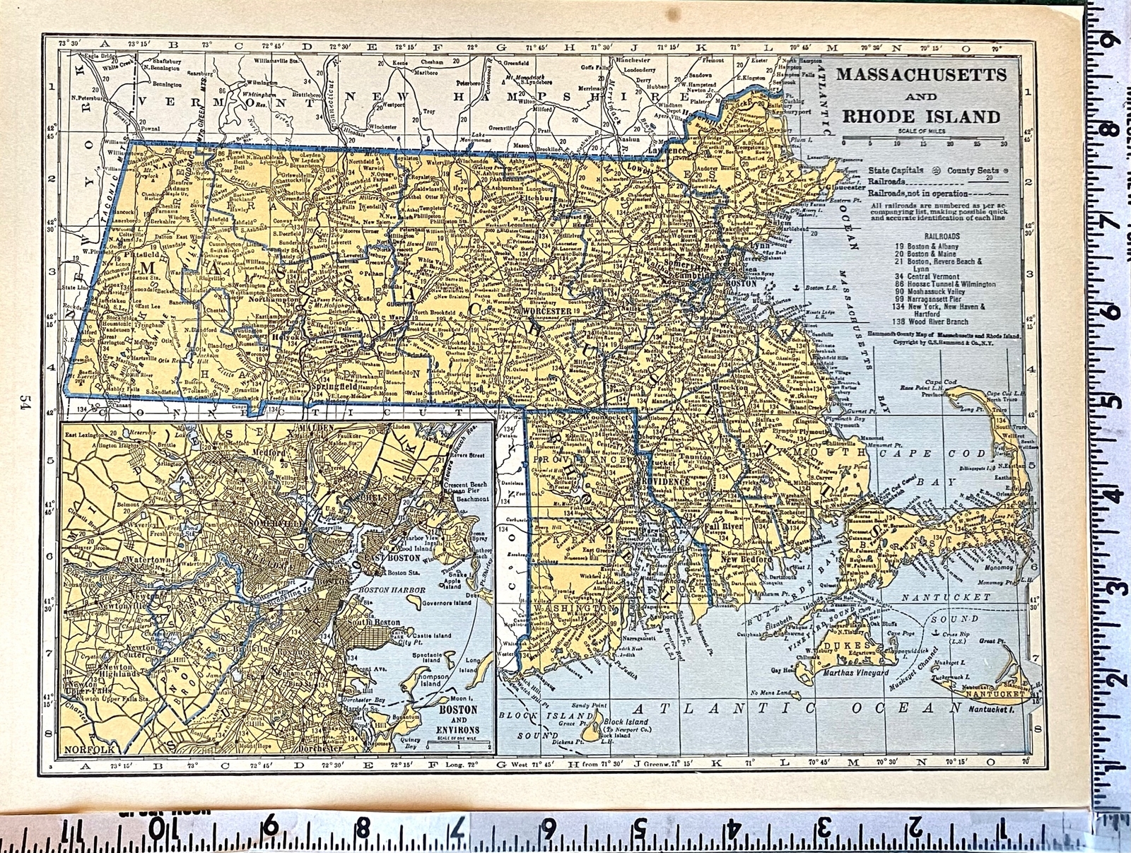 RHODE ISLAND, MASSACHUSETTS, MARYLAND & DELAWARE 1935 Railroad Maps. Hammond
