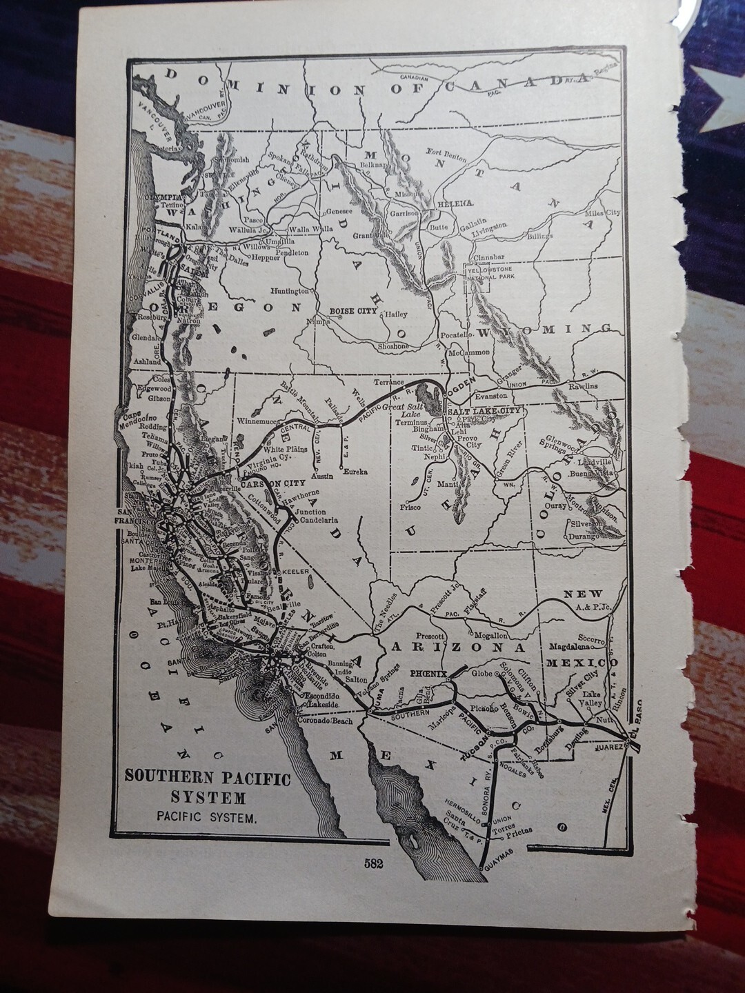 1902 Train Route Map SOUTHERN PACIFIC SYSTEM all railroad Lines Stations Cities
