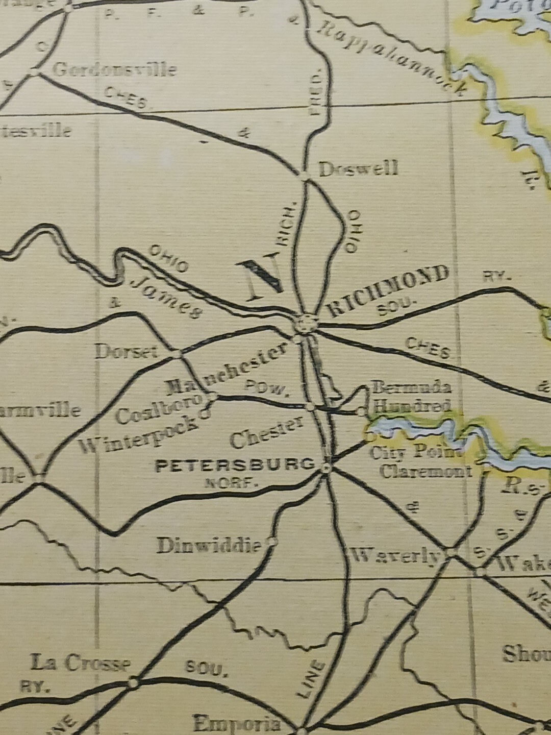 1906 Dated Train Route Map WEST VIRGINIA MARYLAND all Railroad Lines 11″×9″
